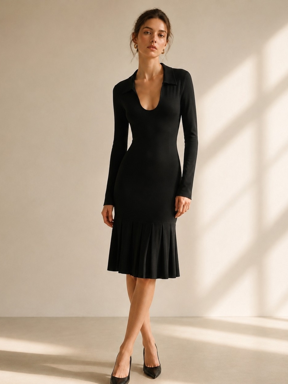 Alexa Admor Black Sweater Dress Sz Medium Stretch Pleated Bodycon Party Cocktail